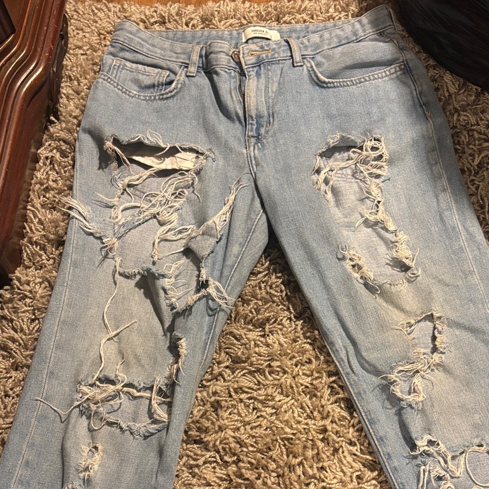 Forever 21 Light Blue Distressed Boyfriend Jeans